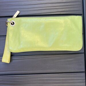 HOBO International Vida Large Leather Wristlet Pouch Garden Green Boho Clutch
